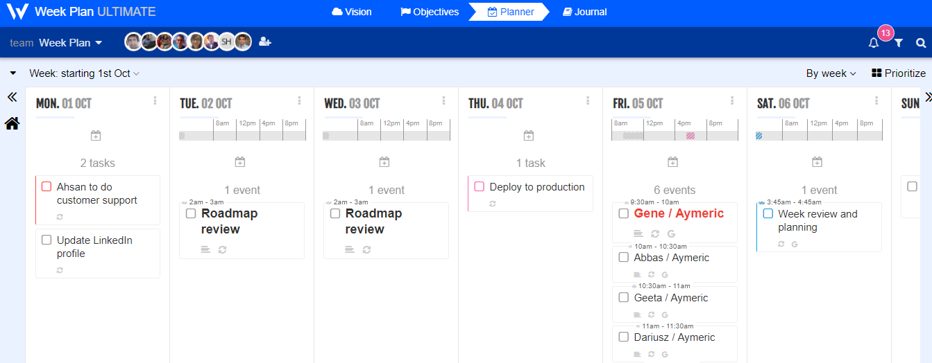 Weekplan Screenshot for Week view
